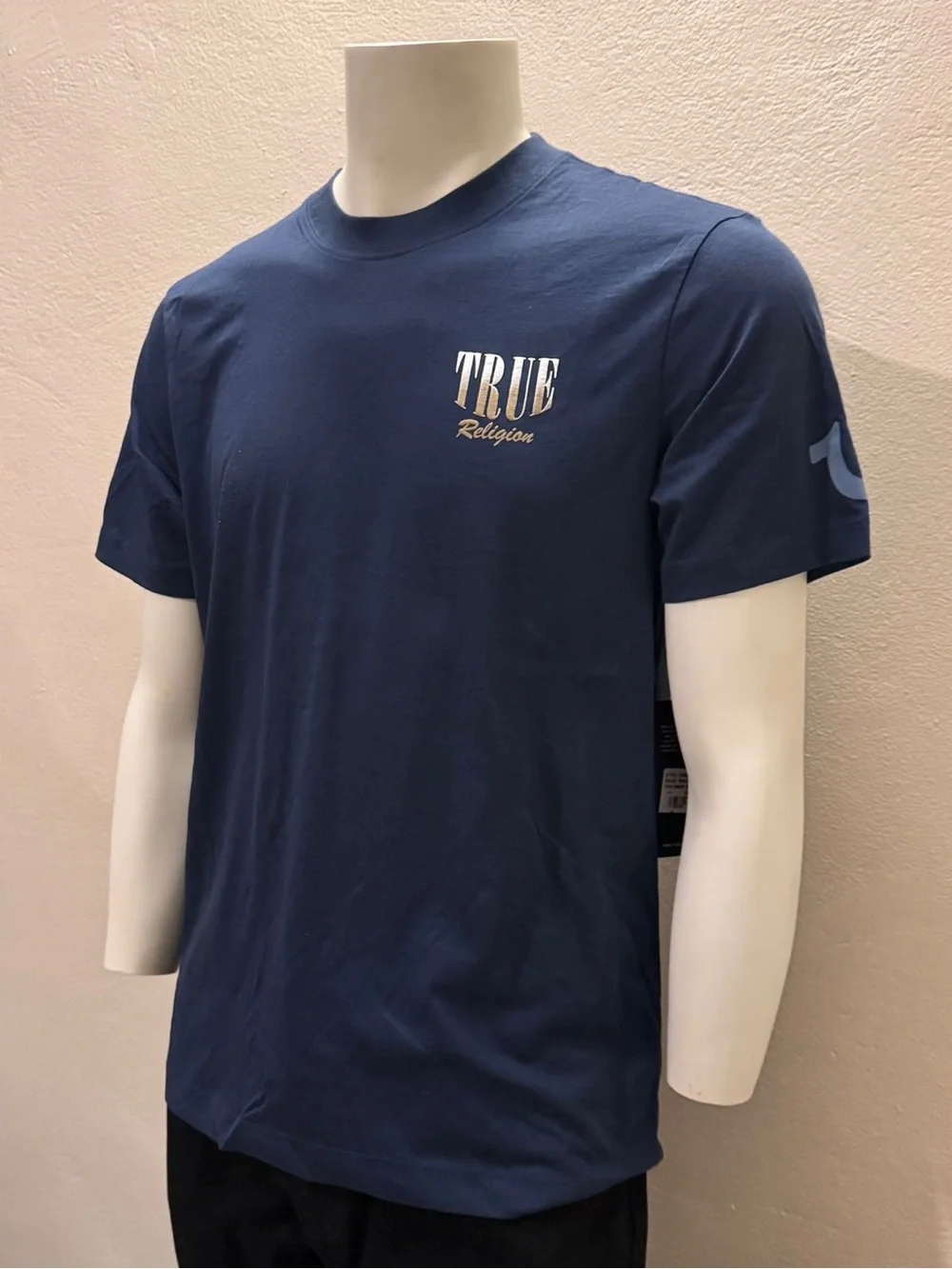 True Religion Mens Ombre Buddha Graphic Tee Navy Blue Short Sleeve Size M New